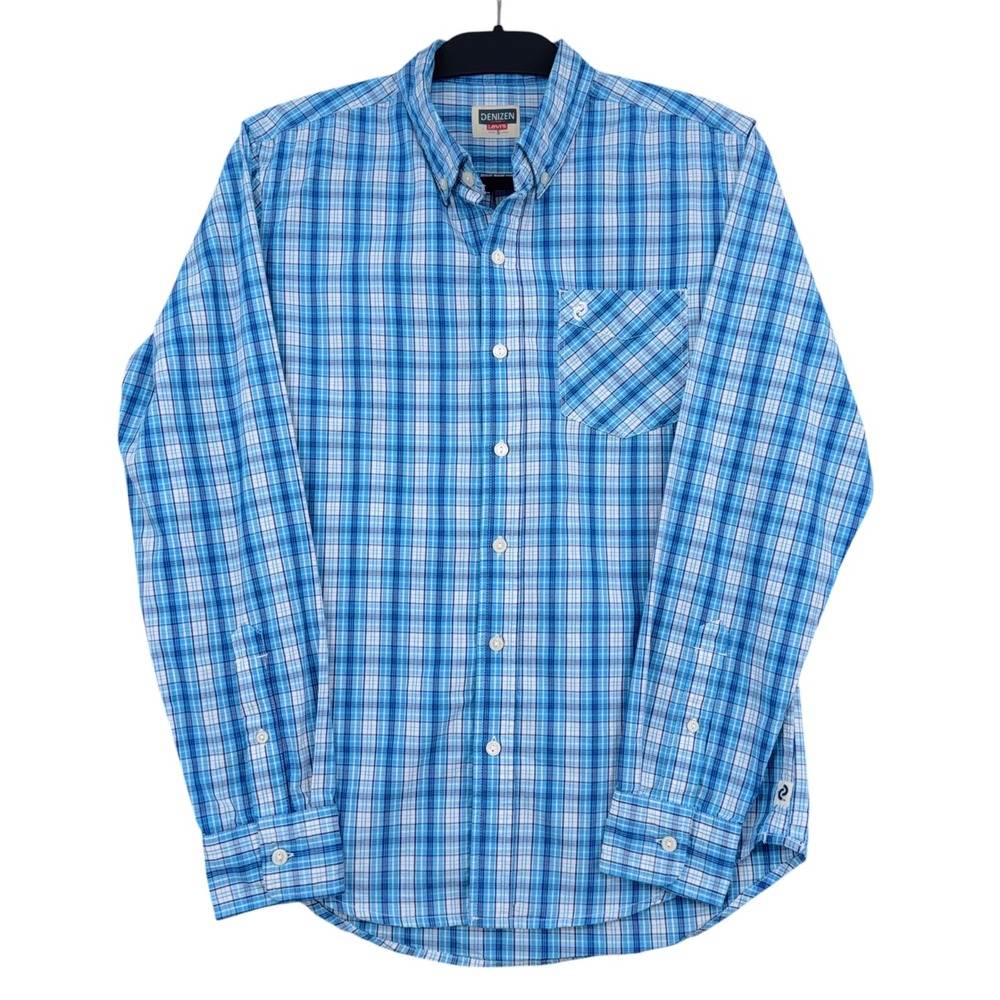 Denizen Levi's Button Down‎ Mens S 100% Cotton Blue Plaid Shirt